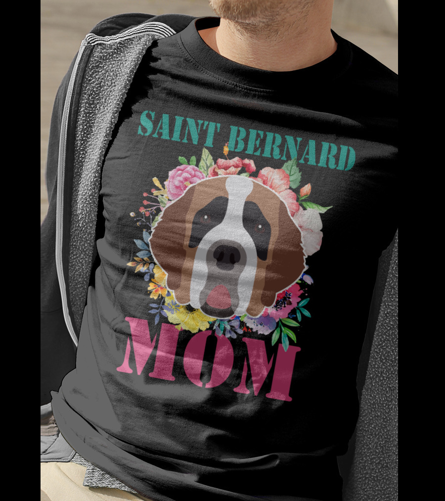 Saint Bernard Mom Floral Puppy Pet Lover T-Shirt