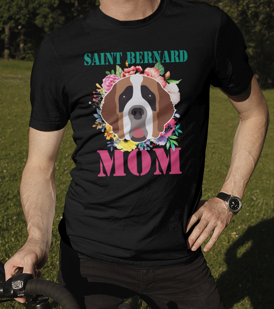 Saint Bernard Mom Floral Puppy Pet Lover T-Shirt