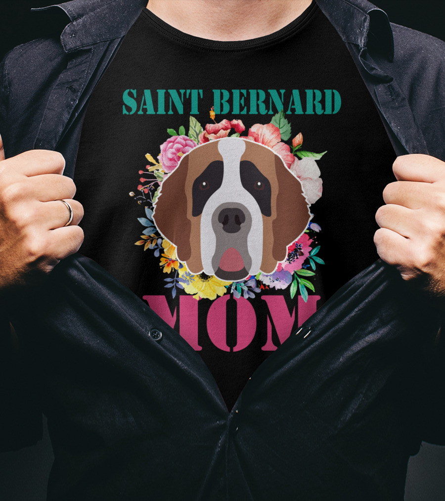 Saint Bernard Mom Floral Puppy Pet Lover T-Shirt