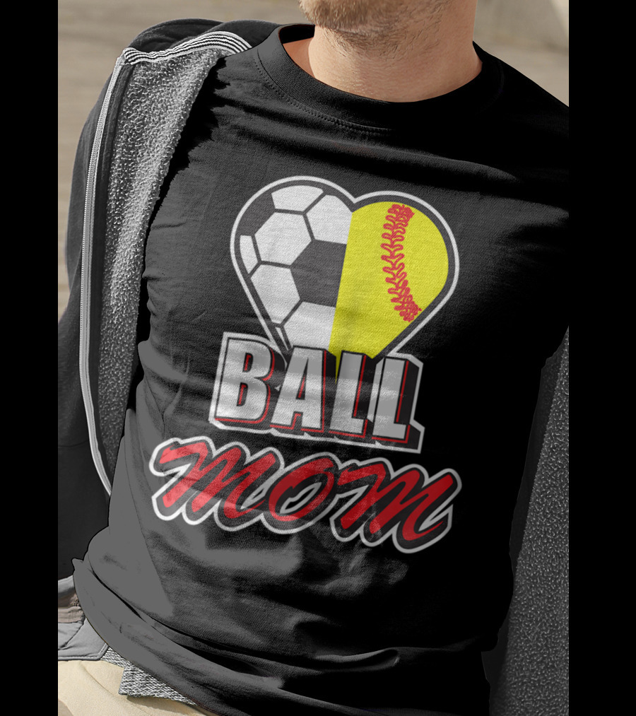 Ball Mom Love Soccer Softball Heart Tops T-Shirt
