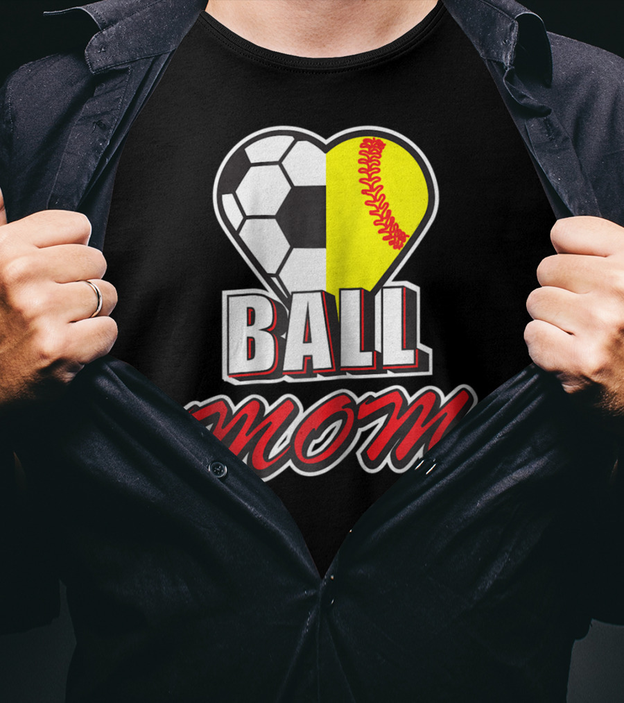 Ball Mom Love Soccer Softball Heart Tops T-Shirt