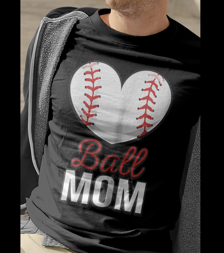 Ball Mom Heart Baseball Softball Mom T-Shirt