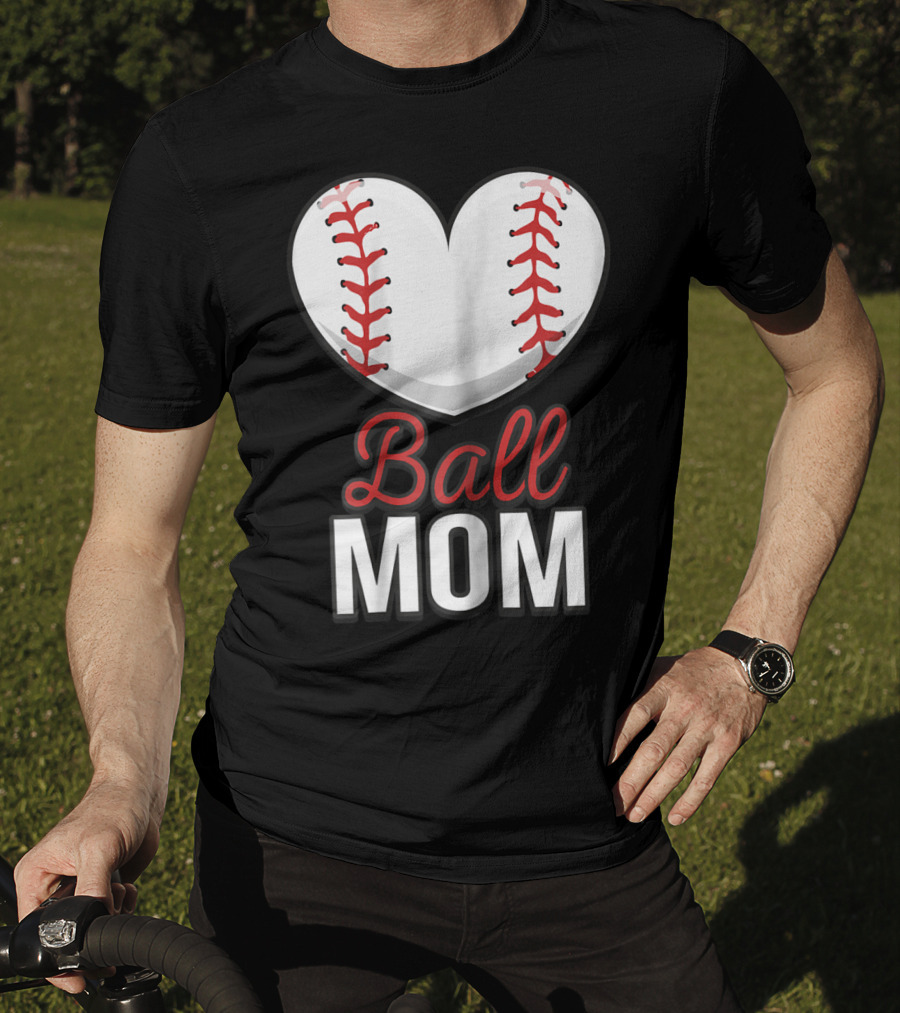 Ball Mom Heart Baseball Softball Mom T-Shirt