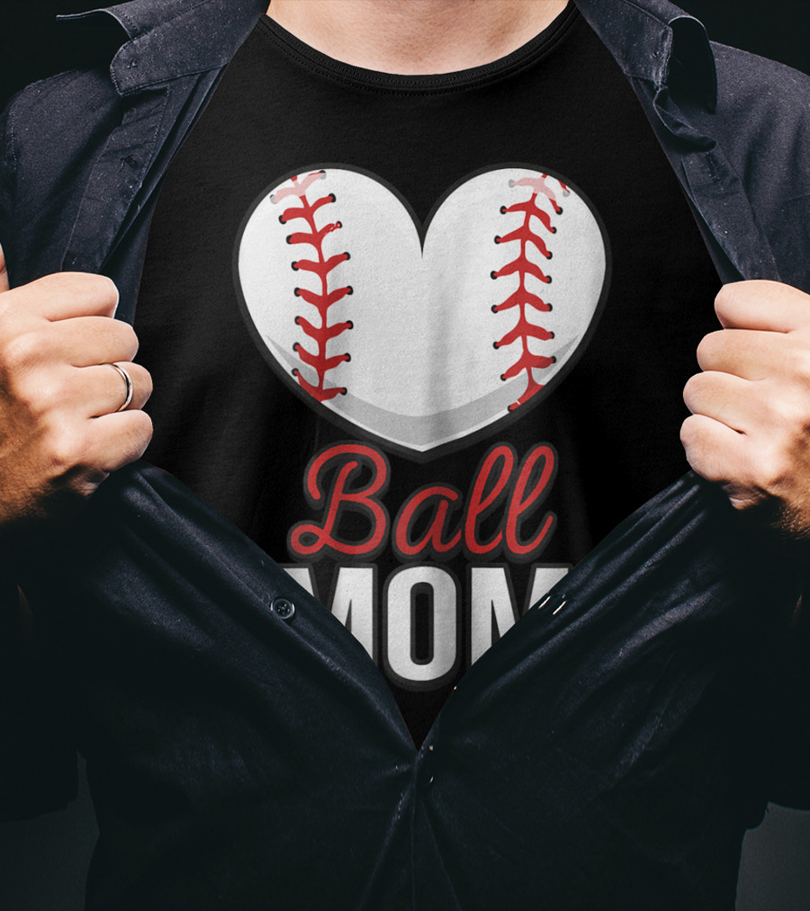 Ball Mom Heart Baseball Softball Mom T-Shirt