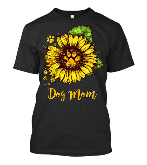 Dog Mom Sunflower With Dog Paw Prints T-Shirt