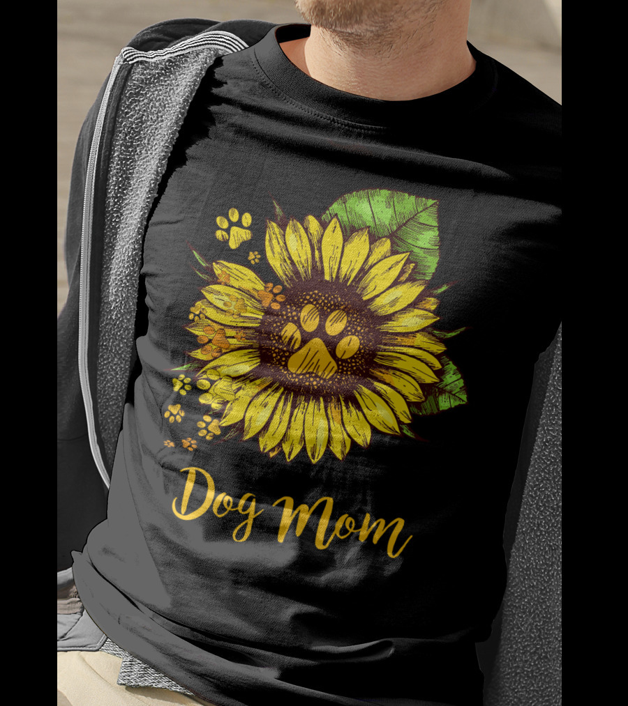 Dog Mom Sunflower With Dog Paw Prints T-Shirt