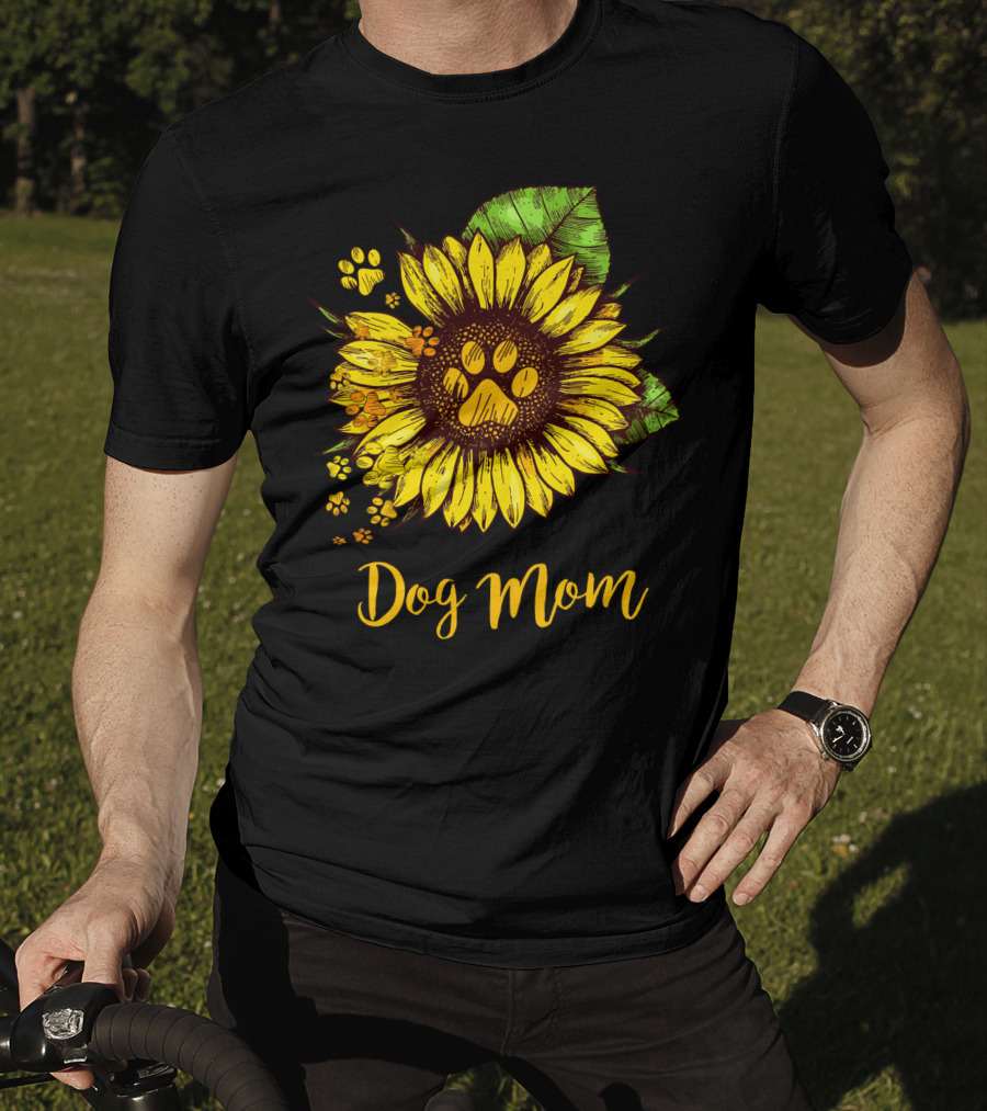 Dog Mom Sunflower With Dog Paw Prints T-Shirt