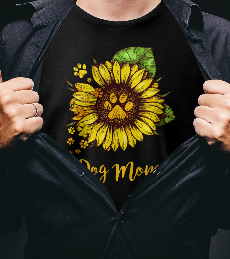 Dog Mom Sunflower With Dog Paw Prints T-Shirt