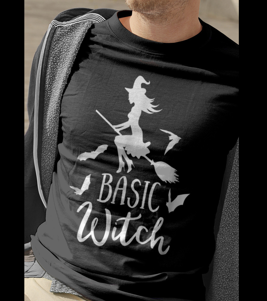 Basic Witch Halloween Wife Mom Teacher Bat Broom Battling Witch T-Shirt