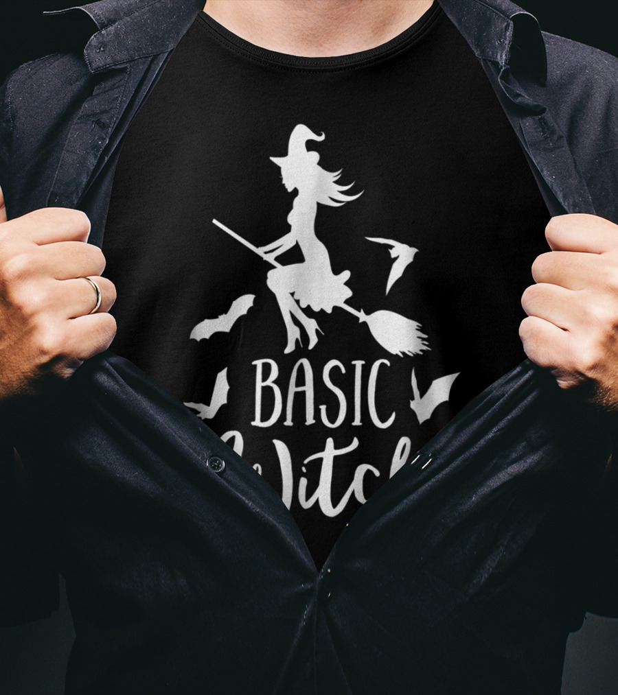 Basic Witch Halloween Wife Mom Teacher Bat Broom Battling Witch T-Shirt
