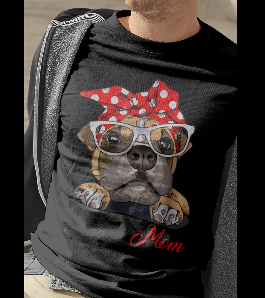 Boxer Mom Funny Boxer Dog With Glasses And Red Polka Dot Bandana T-Shirt