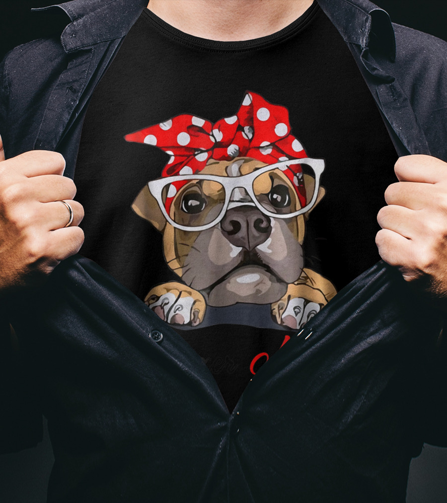 Boxer Mom Funny Boxer Dog With Glasses And Red Polka Dot Bandana T-Shirt