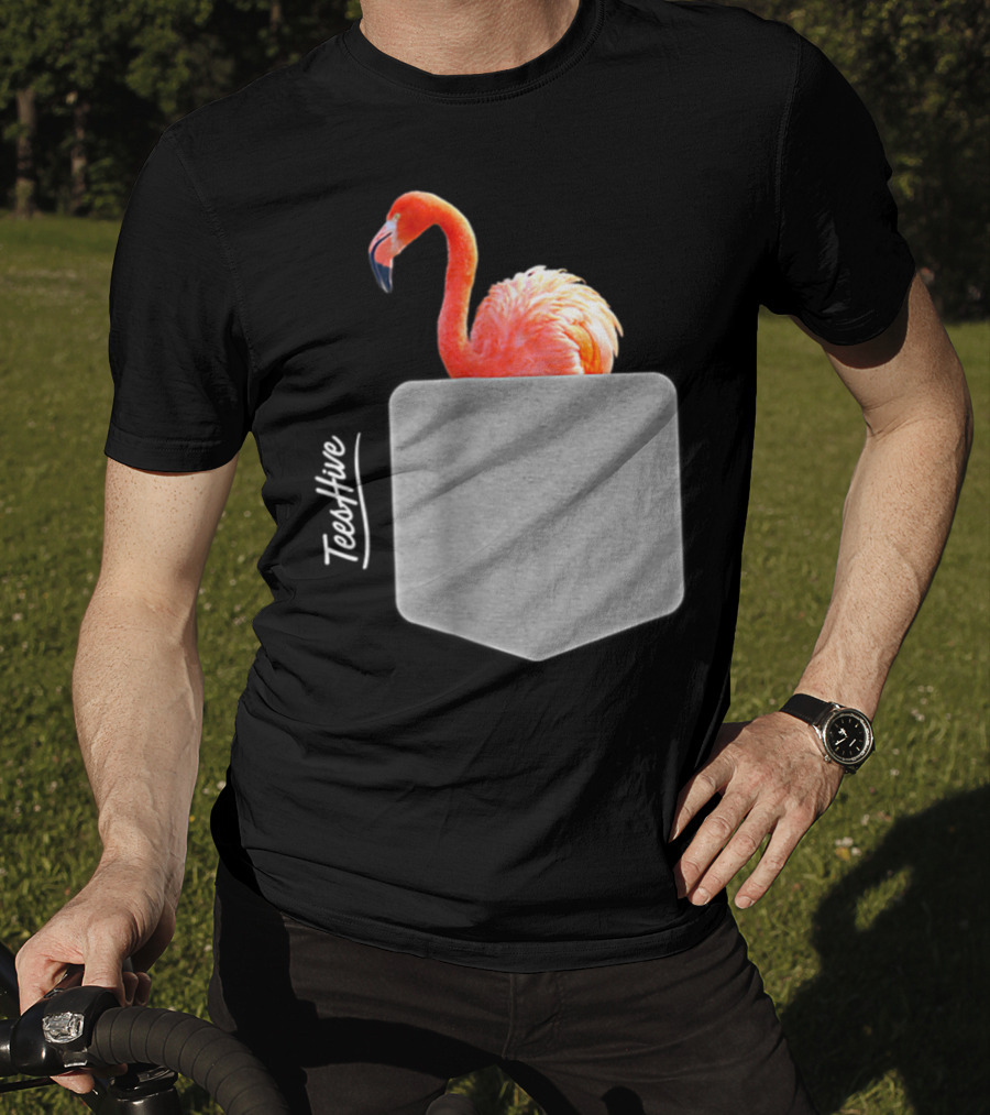 TeesHive Funny Flamingo Pocket Flamingo Mom Cute Flamingo Lover T-Shirt