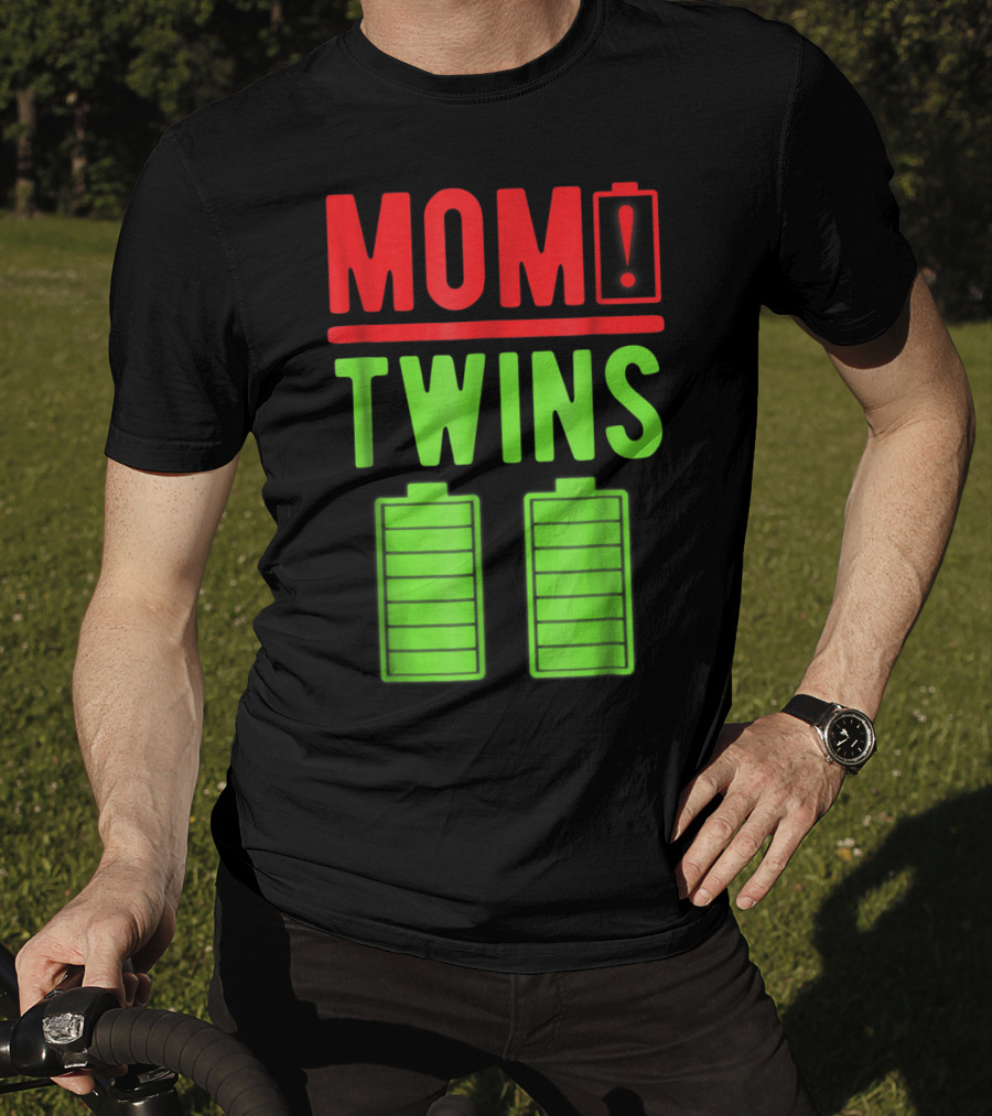Mom Twins Battery Life Depleted Funny Twins Mom T-Shirt