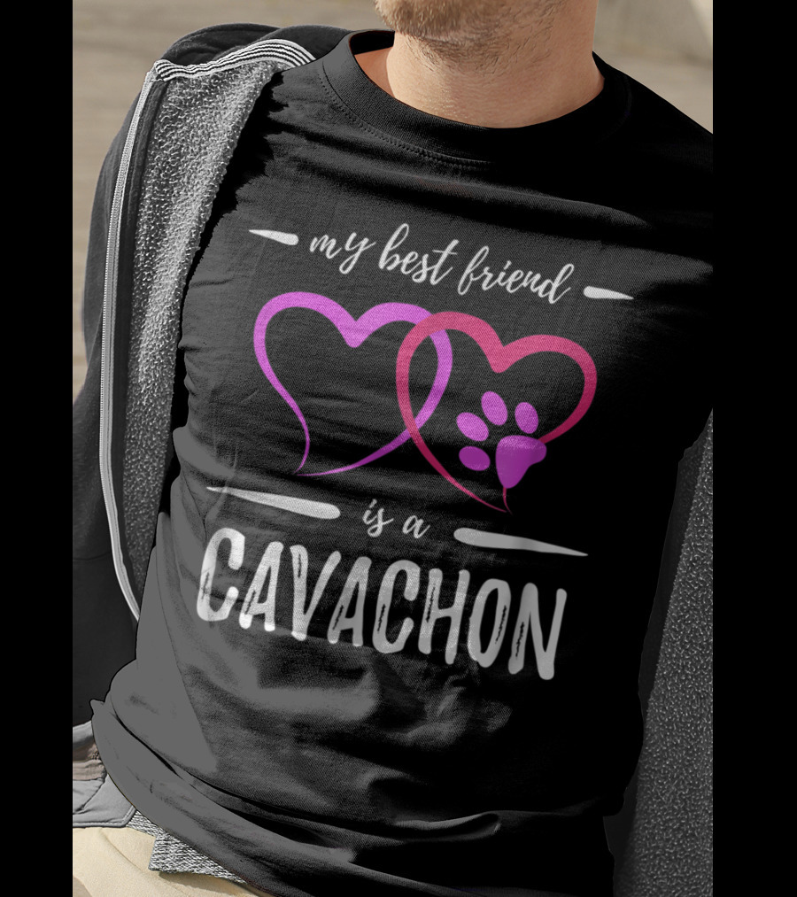 My Best Friend Is A Cavachon Dog Mom Funny Hearts Pawprint T-Shirt