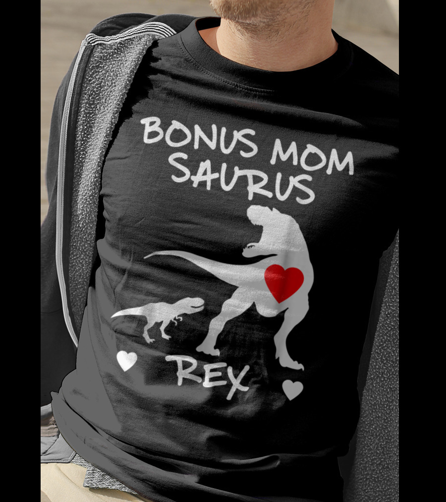 Bonus Mom Saurus Rex Dinosaur Hearts T-Shirt
