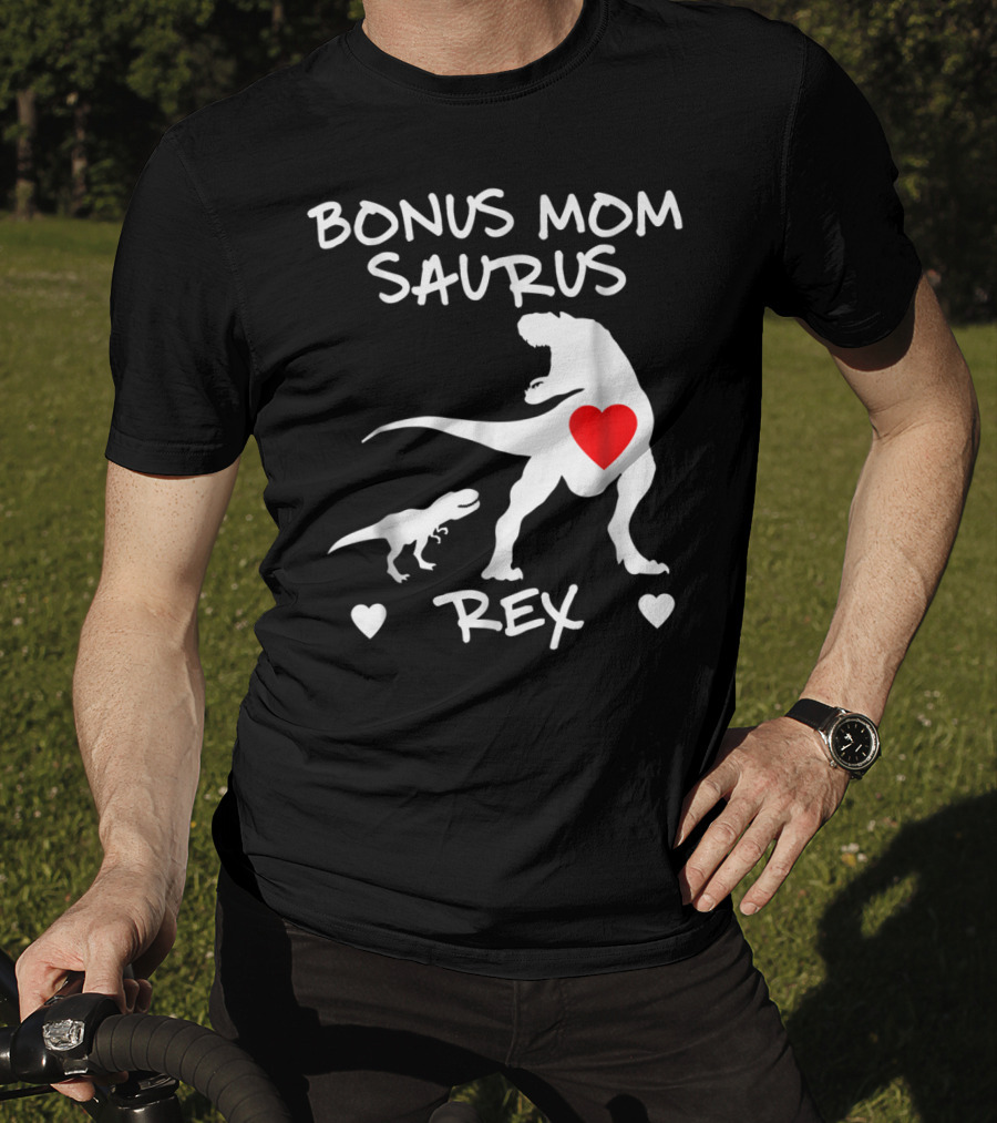 Bonus Mom Saurus Rex Dinosaur Hearts T-Shirt