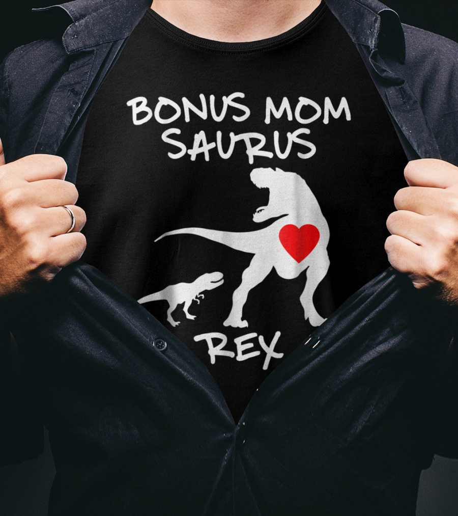 Bonus Mom Saurus Rex Dinosaur Hearts T-Shirt