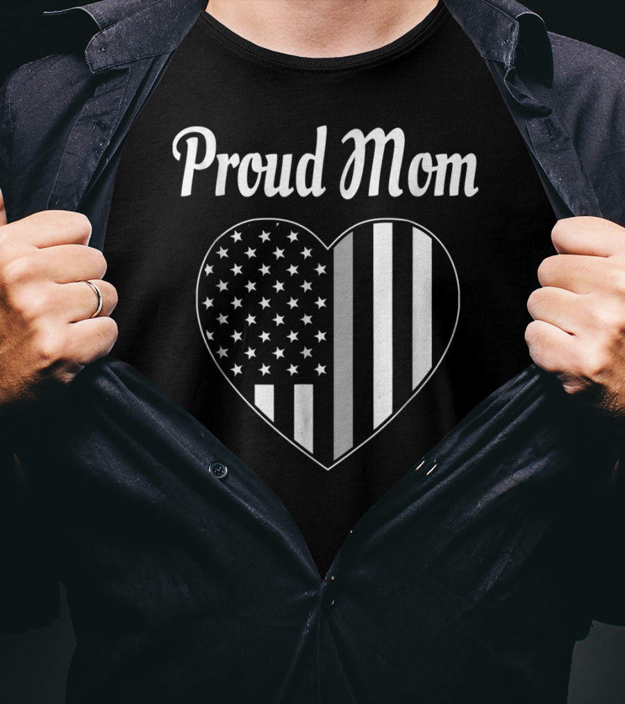 Proud Corrections Officer Mom Thin Gray Line Heart Flag T-Shirt