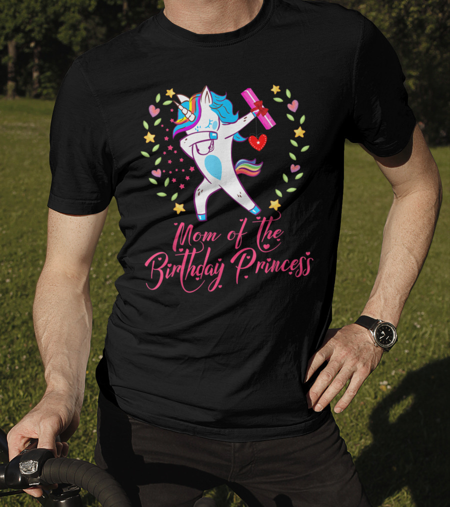 Mom Of The Birthday Princess Unicorn Stars Hearts Rainbow T-Shirt