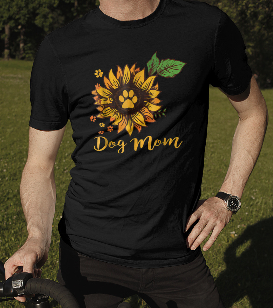 Dog Mom Sunflower Paw Print Cute Dog Mom T-Shirt