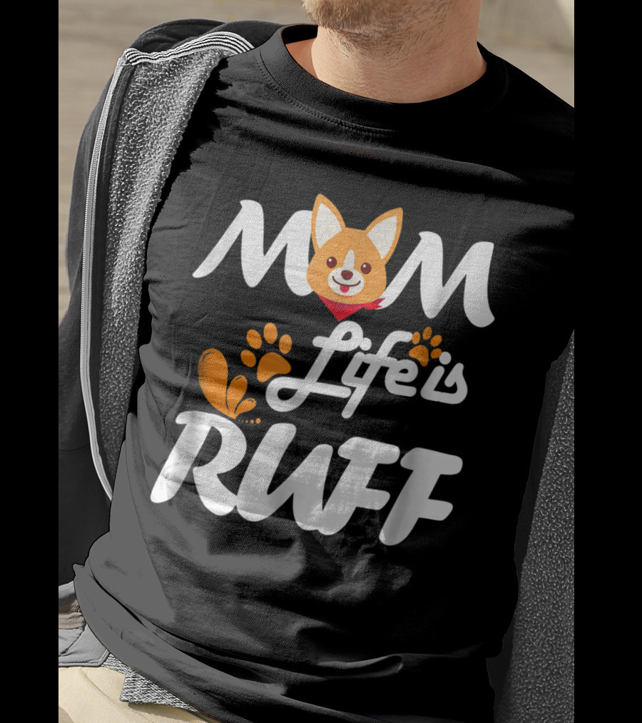 MOM Life Is Ruff Dog Paw Print Funny Animal Mom T-Shirt