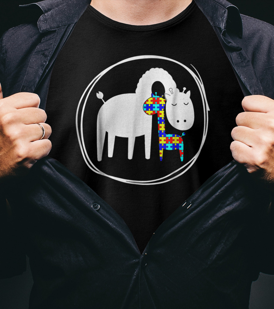 Giraffe Autism Puzzle Piece Giraffe Lover Autism Awareness T-Shirt