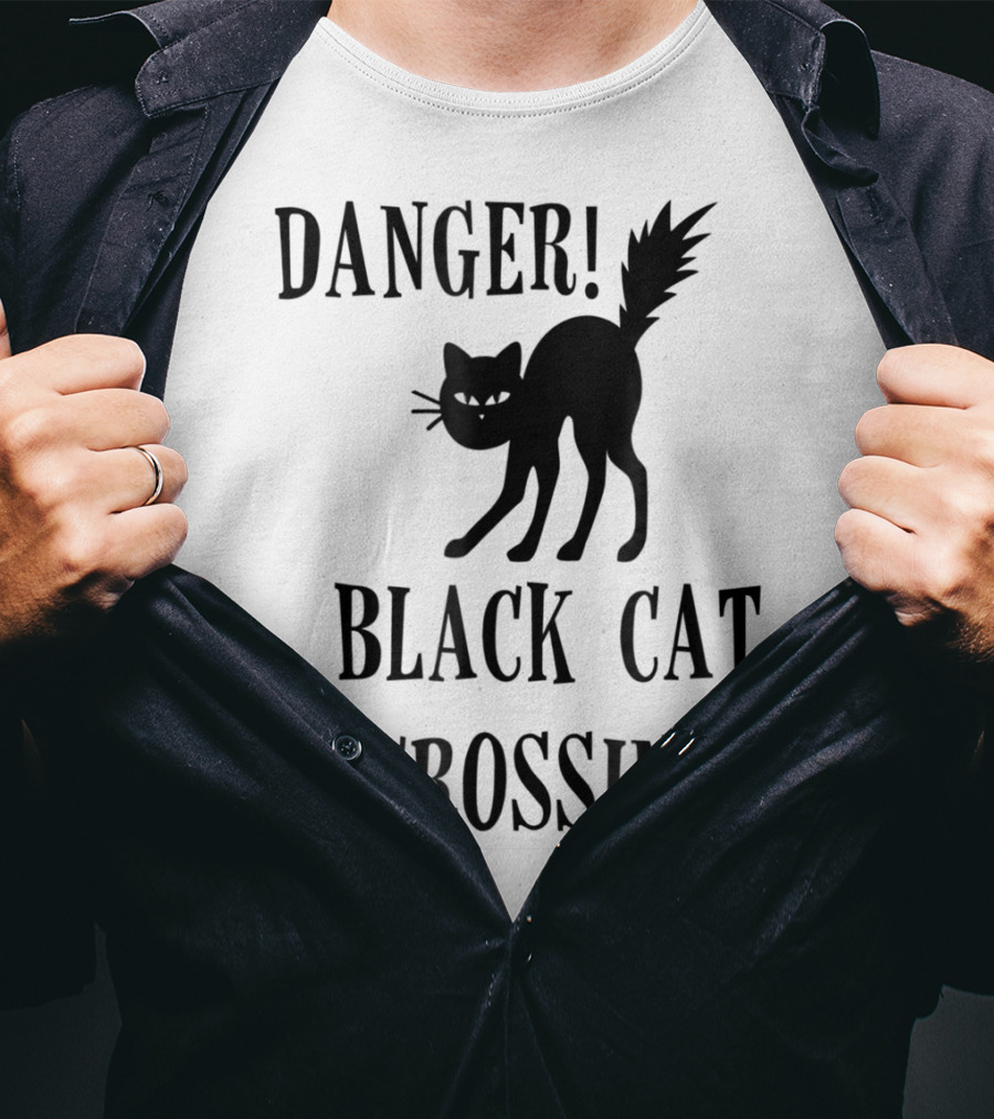 Danger Black Cat Crossing Halloween Teacher Mom Wife3 T-Shirt