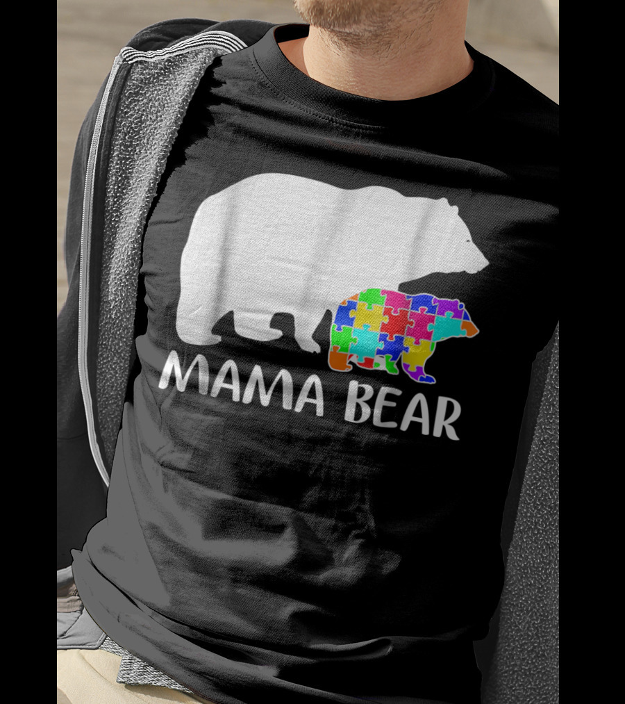 Mama Bear Puzzle Piece Autism Awareness Mother7 T-Shirt