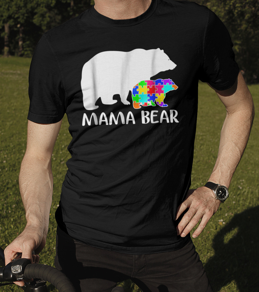 Mama Bear Puzzle Piece Autism Awareness Mother7 T-Shirt