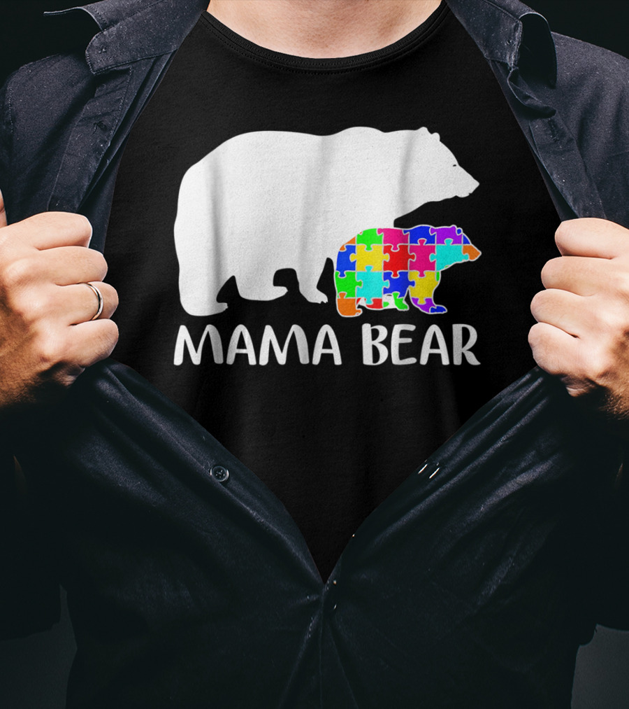 Mama Bear Puzzle Piece Autism Awareness Mother7 T-Shirt