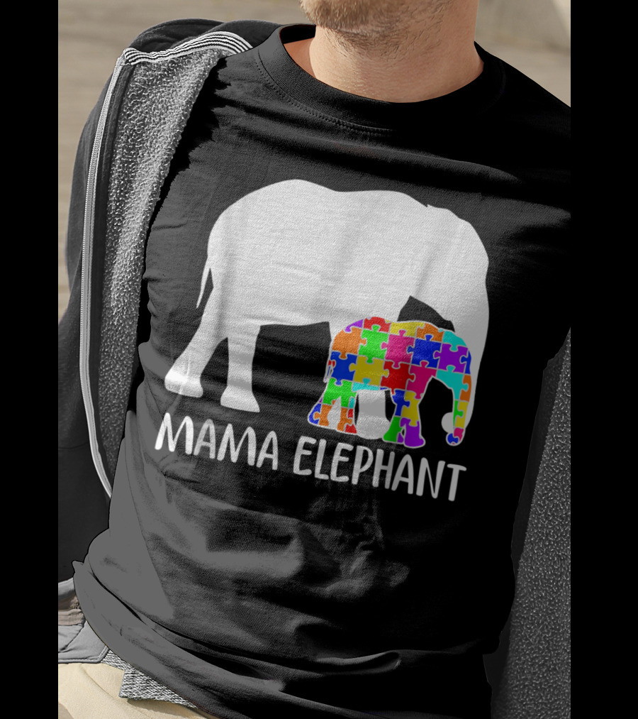 Mama Elephant Autism Awareness Puzzle Elephant Mother T-Shirt