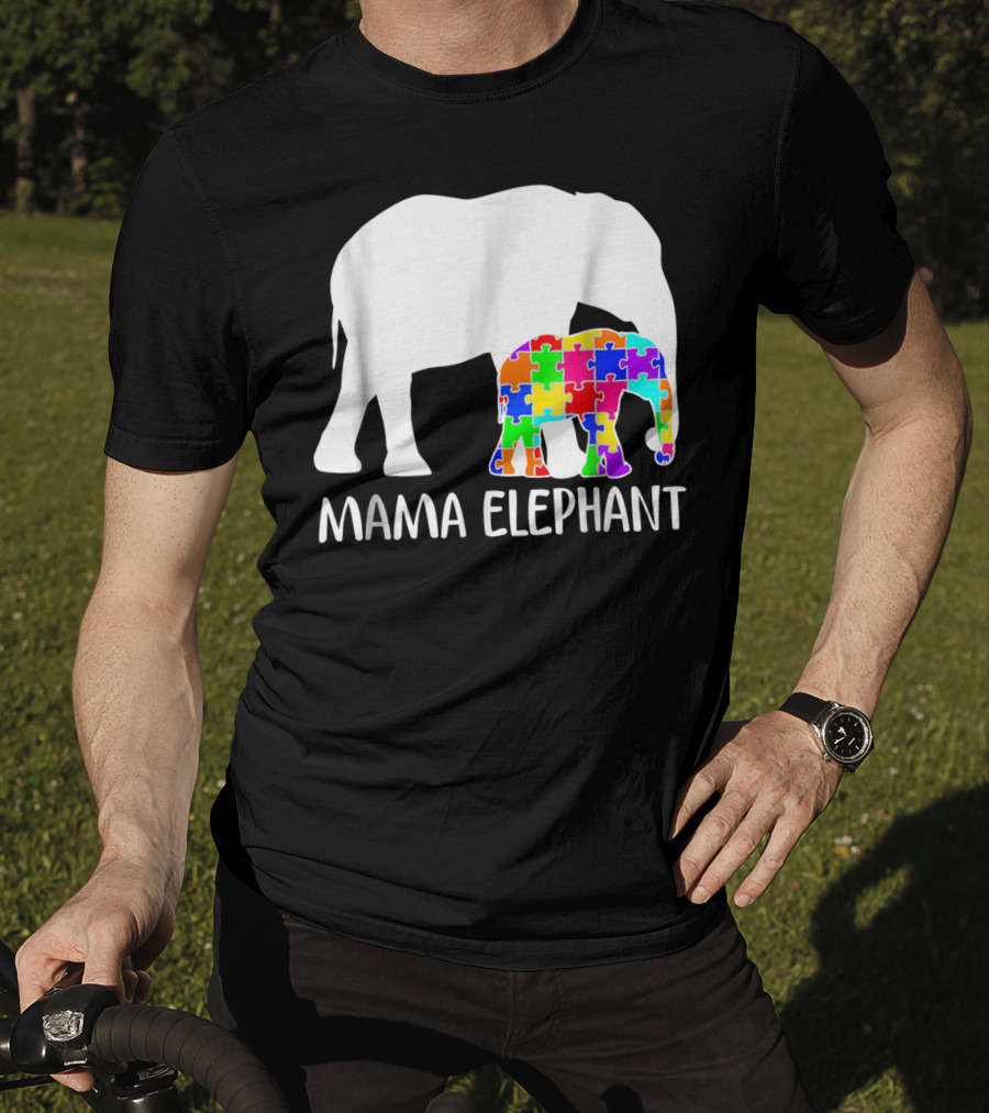 Mama Elephant Autism Awareness Puzzle Elephant Mother T-Shirt