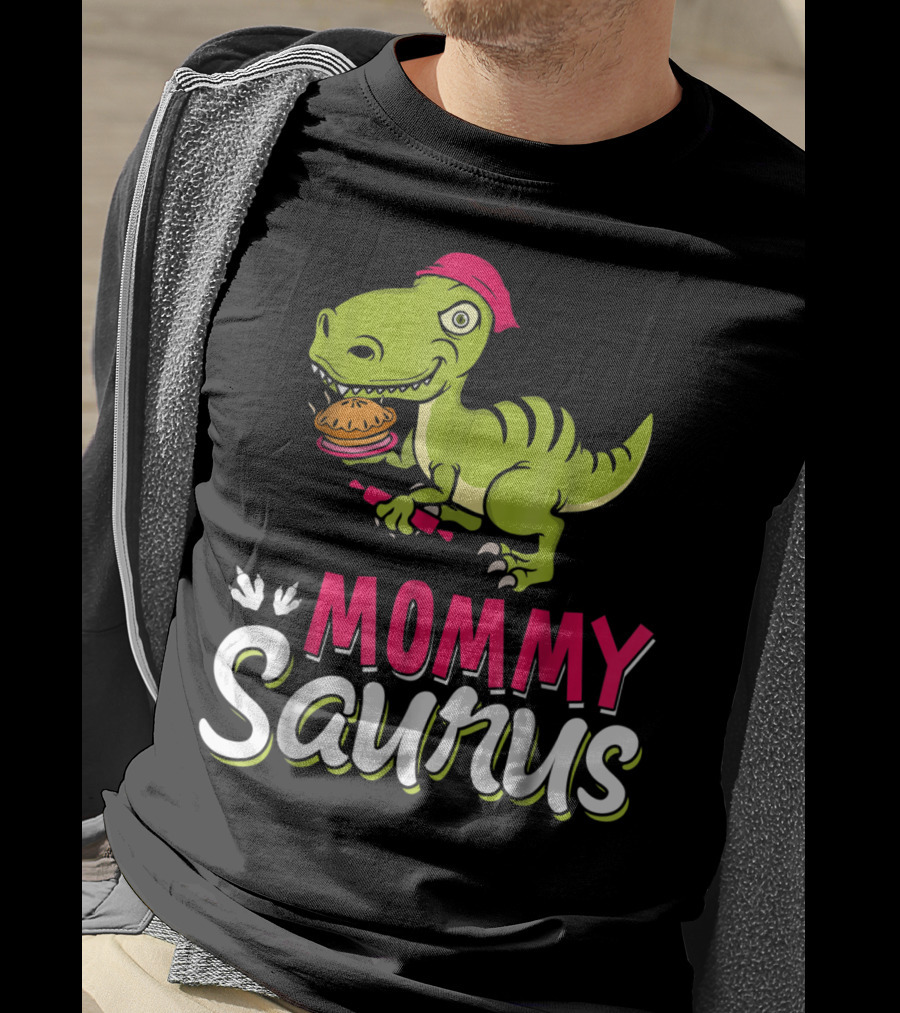 Mommy Saurus T-Rex Dinosaur With Burger And Red Bandana T-Shirt