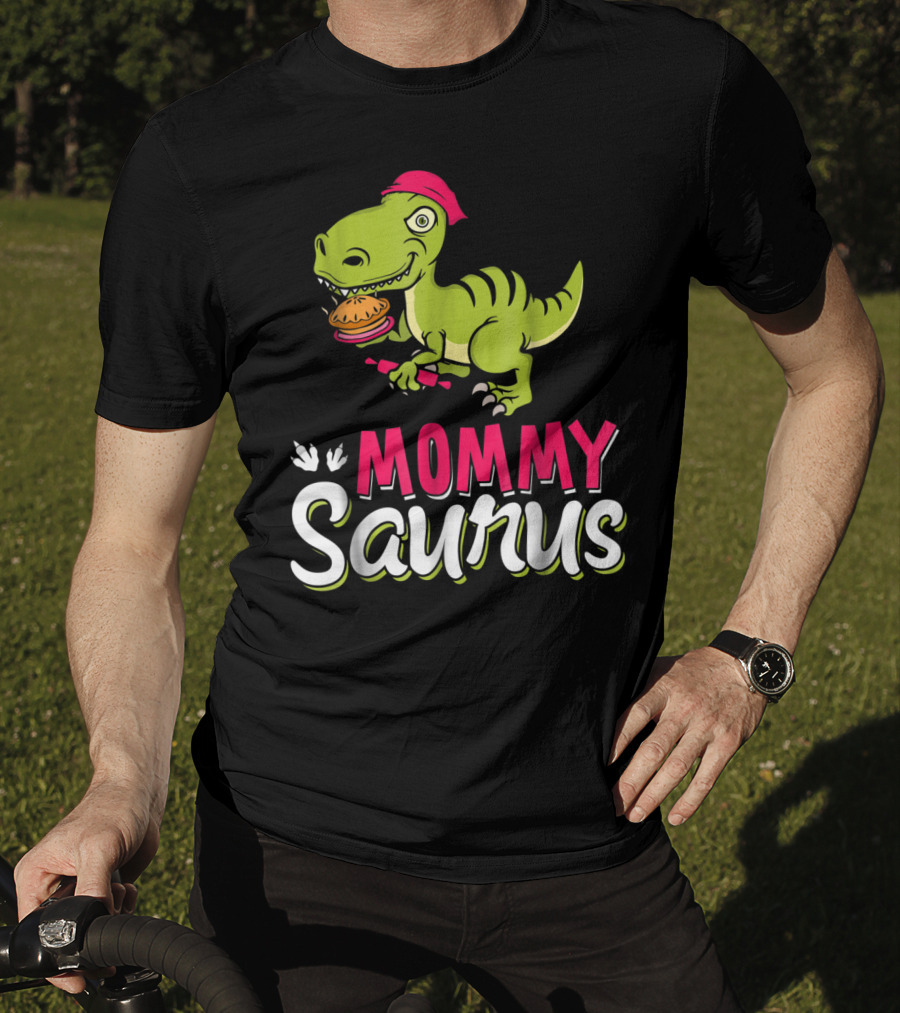 Mommy Saurus T-Rex Dinosaur With Burger And Red Bandana T-Shirt