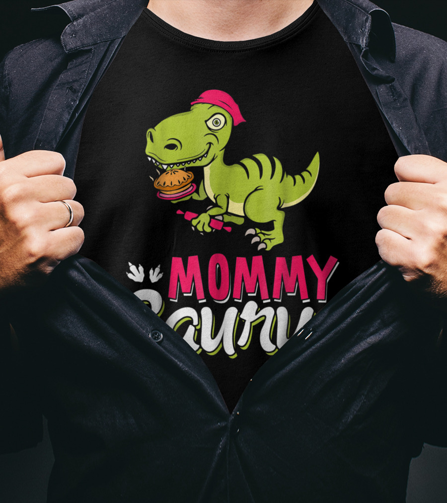 Mommy Saurus T-Rex Dinosaur With Burger And Red Bandana T-Shirt