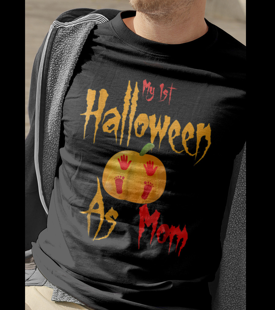 My 1st Halloween As Mom Pumpkin With Baby Footprints And Handprints T-Shirt