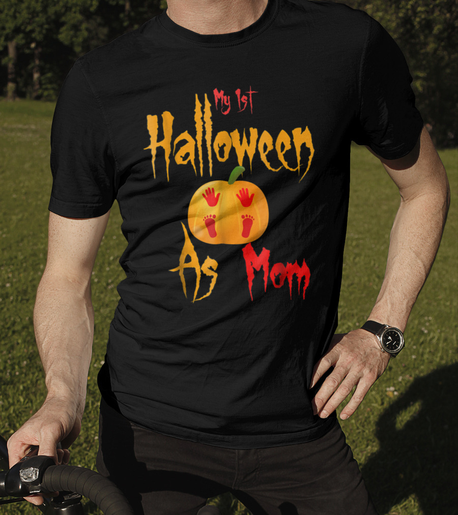 My 1st Halloween As Mom Pumpkin With Baby Footprints And Handprints T-Shirt