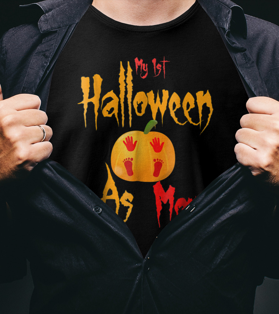 My 1st Halloween As Mom Pumpkin With Baby Footprints And Handprints T-Shirt