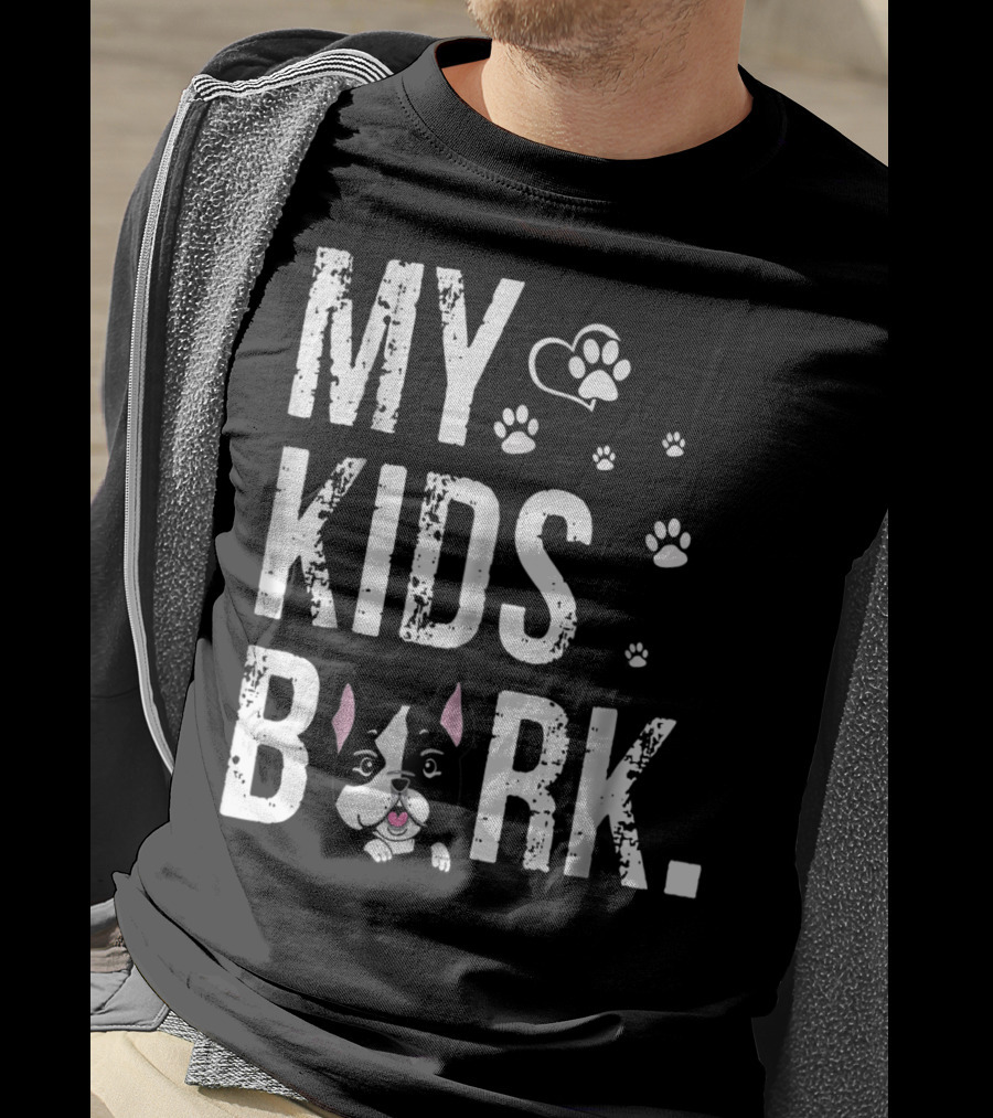 MY KIDS BARK Dog Paws Heart Icon Boston Terrier T-Shirt