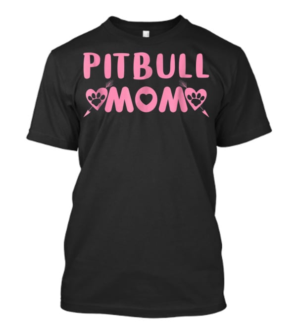 Pitbull Mom Heart Paw Arrow Pink T-Shirt