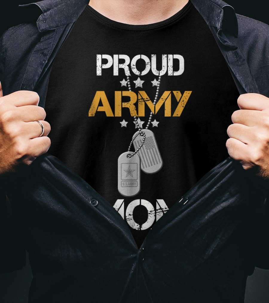 Proud Army Mom U.S. Army Stars Dog Tags T-Shirt