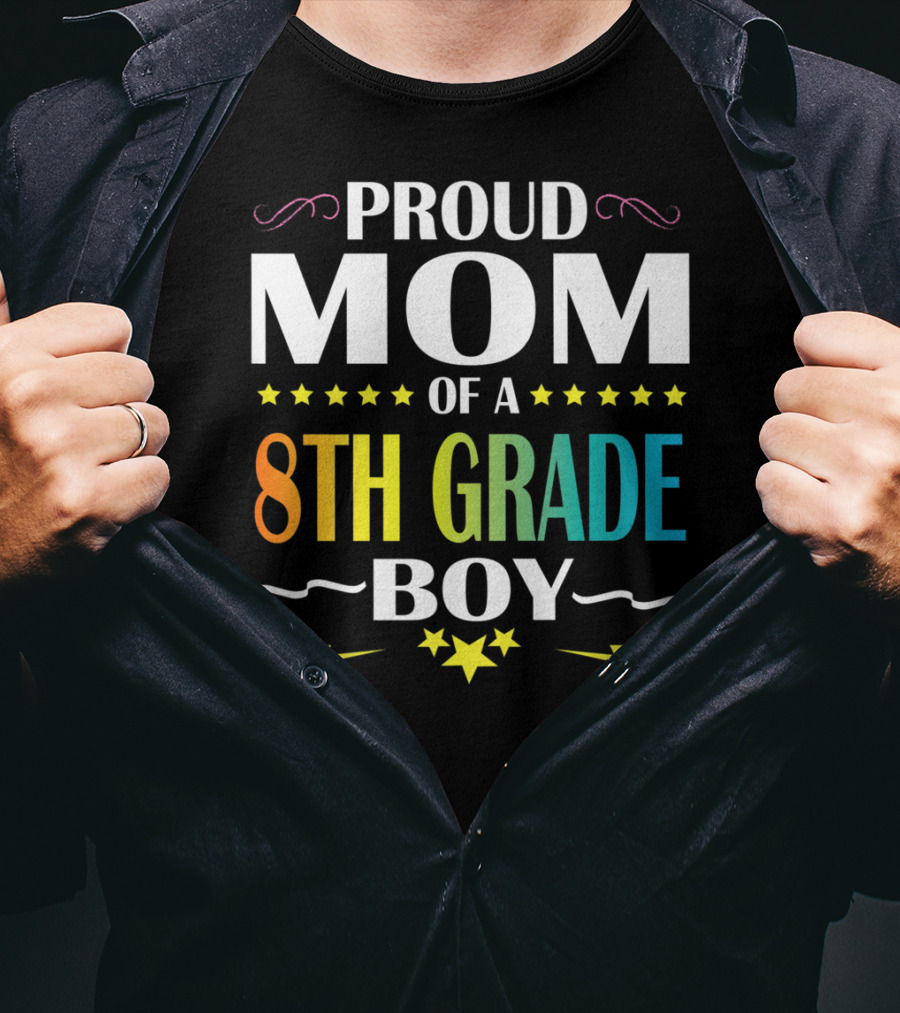 Proud Mom Of An 8th Grade Boy Distressed Stars Lightning First Day Of School T-Shirt