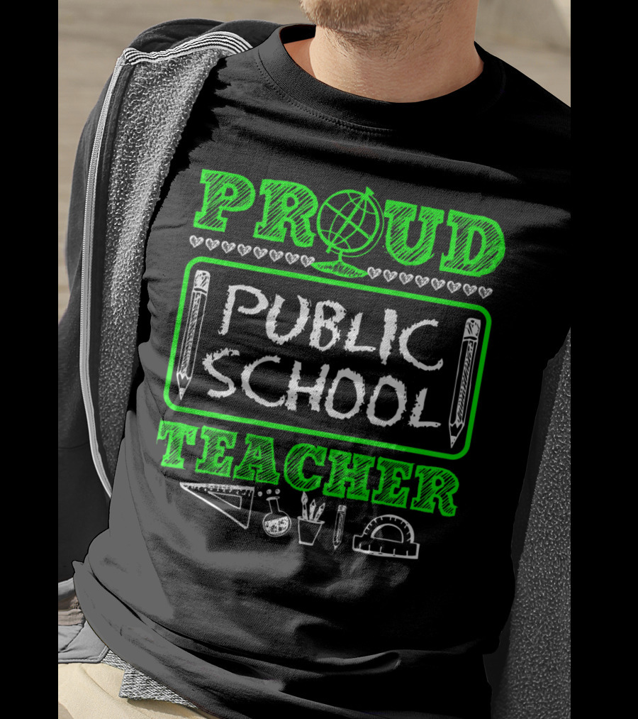 Proud Public School Teacher Educational Icons Heart Accents T-Shirt