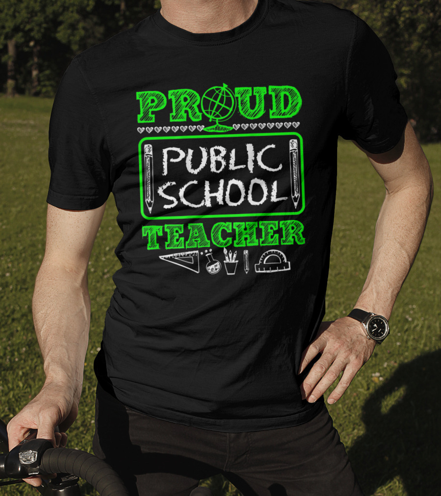 Proud Public School Teacher Educational Icons Heart Accents T-Shirt
