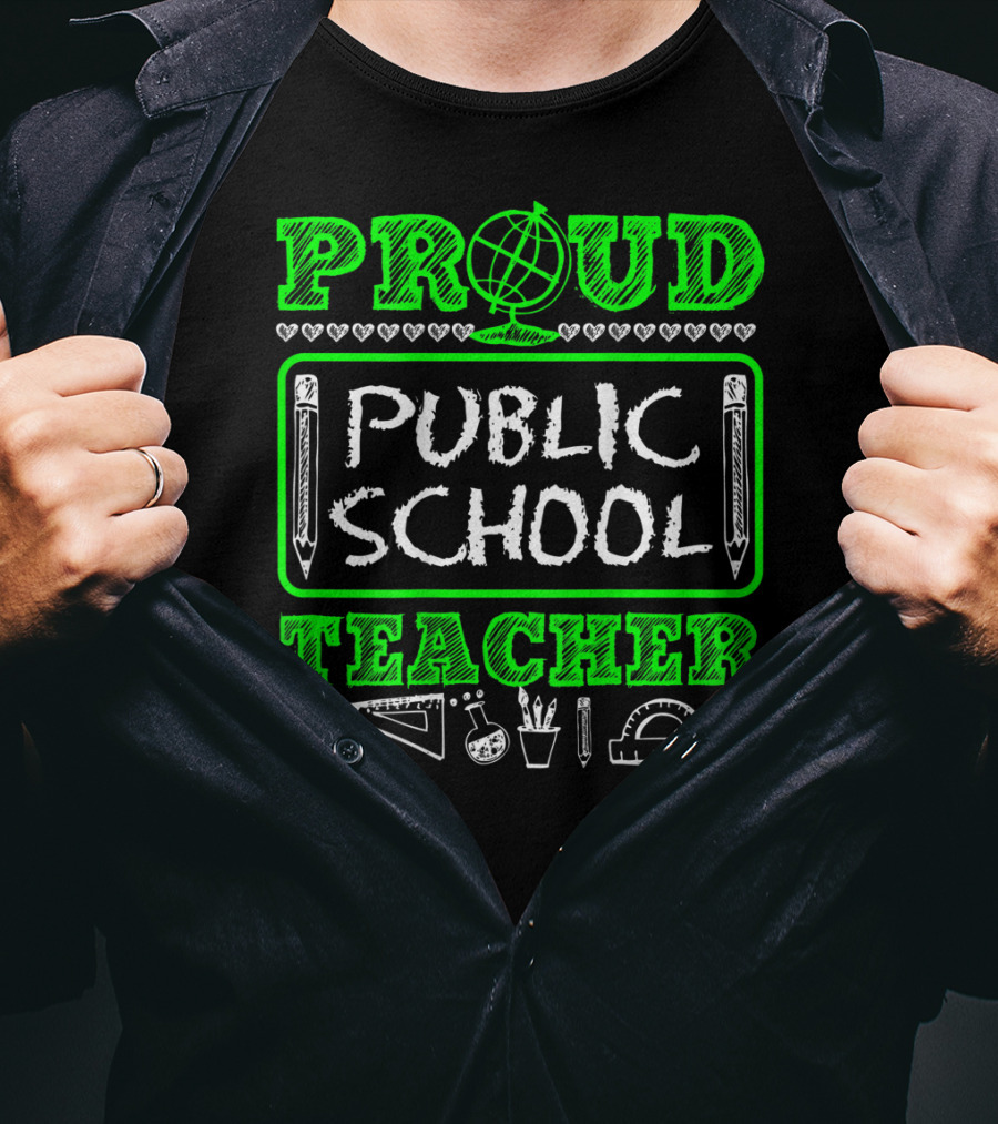 Proud Public School Teacher Educational Icons Heart Accents T-Shirt