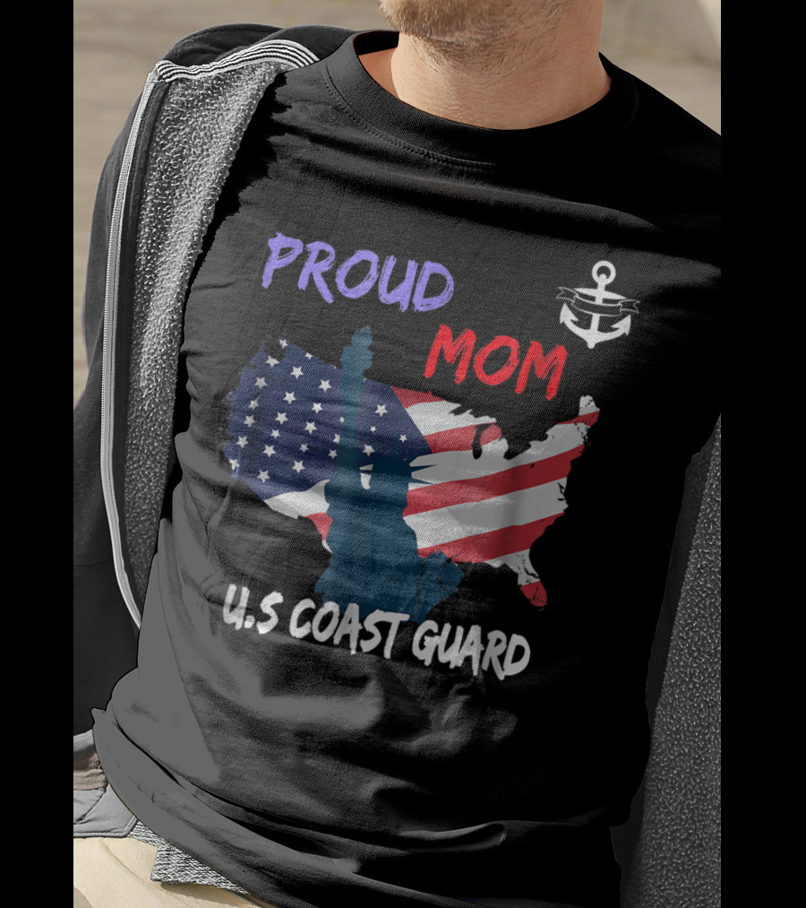 Proud Mom U.S. Coast Guard Anchor Flag Map T-Shirt