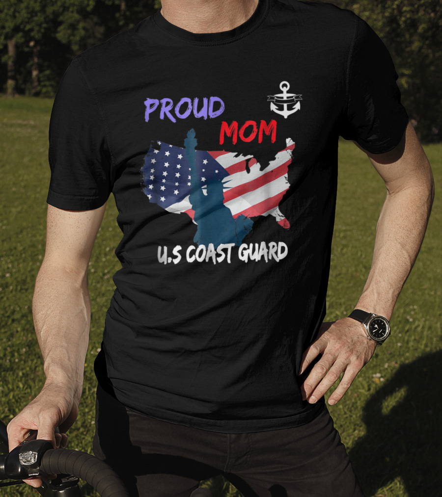 Proud Mom U.S. Coast Guard Anchor Flag Map T-Shirt