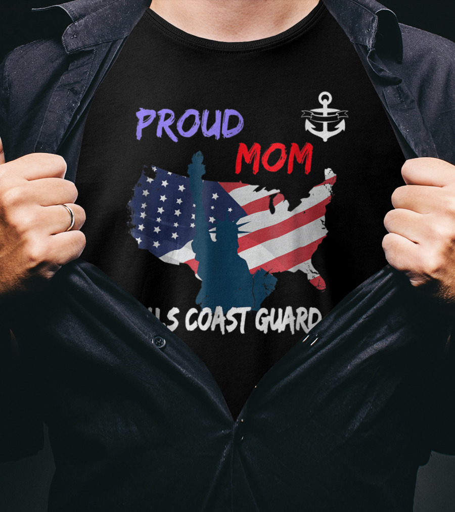 Proud Mom U.S. Coast Guard Anchor Flag Map T-Shirt