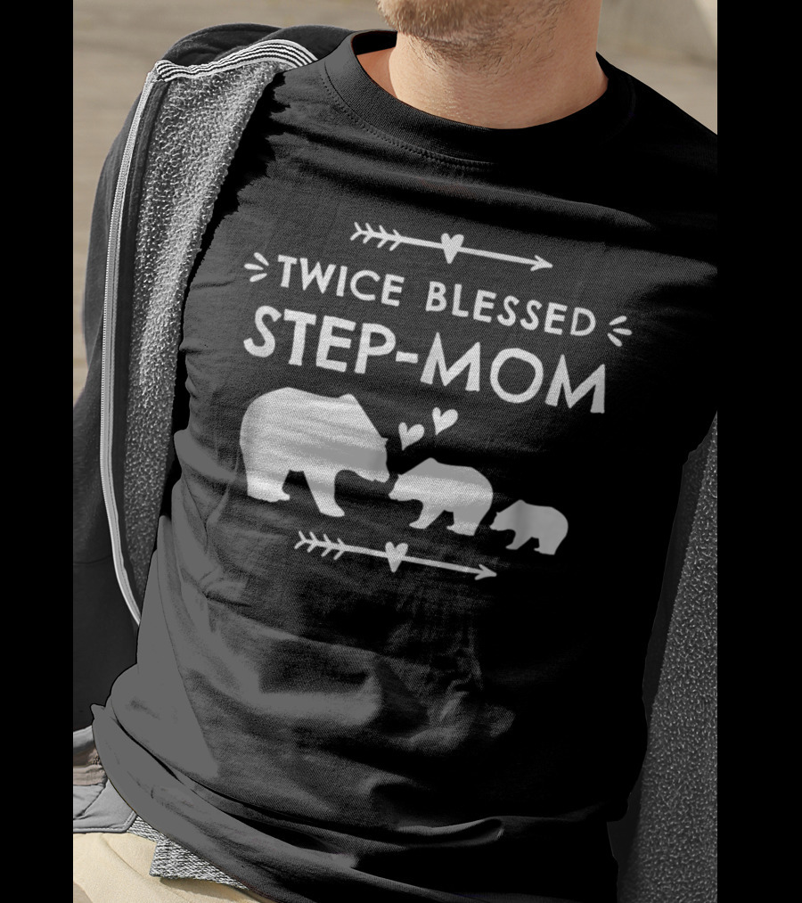 Twice Blessed Step-Mom Bear Family Cubs Hearts T-Shirt